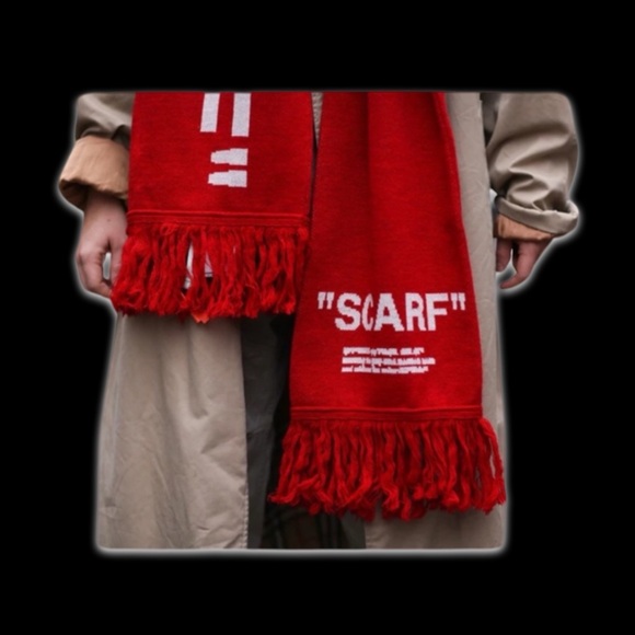 Off-White Wool Red and White Fringed Tassel Scarf Intarsia-knit Extra Long Scarf - Picture 3 of 8